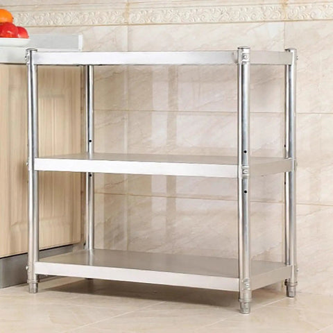 Heavy Duty Stainless Steel Shelving Unit Badass Three Shelf Storage Rack For Kitchen Garage And Commercial Office sleek silver design.