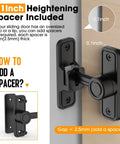 Sliding Barn Door Lock Hardware With 2-In-1 Keyless Entry And 90/180 Degree Mounting, Space Saving Flip Gate Latch in black with spacer included for 0.1-inch gap on door