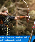 Archer using recurve bow with 12 Pack Archery Field Points 19 64th Inch, 1.77 Inch Length, 8 32 Screw In tips.