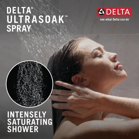 Woman enjoying 4 Setting Chrome Shower Head With H2Okinetic Spray Delivers 3X Coverage For A Dope Spa Like Shower
