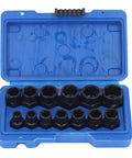 Premium Chrome Molybdenum Impact Nut Bolt Remover Set Extractor Socket Kit 3 8 In Drive For Rusted Damaged Stripped Fasteners Fits Ratchets And Impact Wrenches Made To Crush It. blue case with black extractor sockets