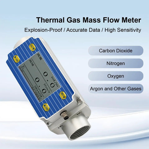 Hella Precise Compact Digital Inline Mass Flow Sensor For Multiple Gases And Water Straight Up Reliable Heat Flow Meter with display.