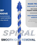Blue-coated 1/8-in masonry tile drill bit with hex shank and spiral flute, 3.15 in length