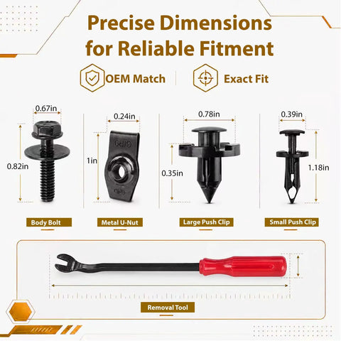 Straight Up Heavy Duty 90 Piece Auto Fastener Kit With Removal Tool Secures Engine Splash Shields Fender Wells And Bumpers Smoothly Rock Solid push clips and bolts with precise dimensions.