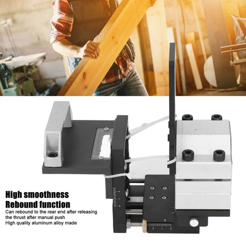 Solid Build Height Adjustable Woodworking Slotting Bracket with aluminum rail for precise tenon locator setup.