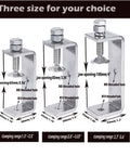Three 304 stainless steel C-clamps with wide jaw openings for woodworking (65mm, 85mm, 100mm).