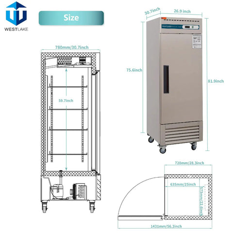 Heavy Kickass Workhorse 27 Inch Wide Commercial Freezer Upright Reach In Single Solid Door 23 Cu Ft Cold Storage dimensions layout