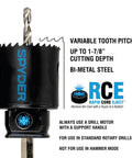 Bi-Metal Master Electrician Hole Saw Kit, Seventeen-Piece Set With Thirteen Hole Saws Ranging From Seven Eighths To Four And Three Quarters Inches, Including Hex Eight And Hex Ten HSS Pilot Bits, Arbors, And Rapid Core Eject System display with blue logo
