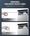 Type C Endoscope Camera With Light 1080P HD Borescope 8 Adjustable LED Lights Semi Rigid 16.5ft Cable IP67 Waterproof Inspection Camera For Phone And Tablet Easy Home Use Snake Cam For Tight Spaces shown with bendable semi-rigid snake cable flexibility comparison, demonstrating ease of shaping around dishwasher.
