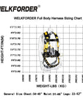 3D Rings Industrial Fall Protection Safety Harness With Waist Tongue Buckle And Leg Tongue Buckles on size chart display