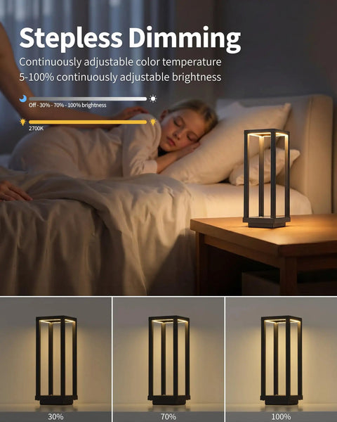 Cordless Waterproof Table Lamps Set of 2 Black Outdoor Go-To Rechargeable Desk Lamps With 4000mAh Battery 2700K Warm LED