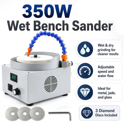 350W Electric Wet Dry Bench Grinder With Adjustable Speed Control, ideal for knife sharpening and metal polishing, with 3 diamond discs.