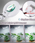 Super Bright 2,200 Lumens LED Magnifying Glass with light, stand, rotary switch, stepless dimming, magnified plant view