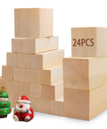 24 Piece Basswood Carving Blocks Kit With 3 Sizes For Whittling And Crafts, stacked with painted Christmas figures