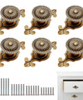 Vintage Style Round Drawer Knobs For Dresser Cabinet Cupboard Wardrobe Pull Handles With Screws Pack Of 6 Golden Antique Brass Retro Look