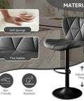 Slick Pair Of Adjustable Swivel Bar Stools With Faux Leather Upholstery, High Back Counter Height Chairs For Kitchen Island, Black