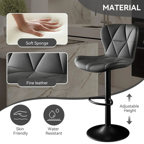 Slick Pair Of Adjustable Swivel Bar Stools With Faux Leather Upholstery, High Back Counter Height Chairs For Kitchen Island, Black