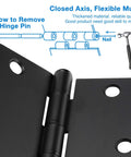 Close-up of 18 Pack Matte Black Door Hinges For Interior Doors Three Point Five Inch Hinges With Rounded Corners and installation diagram.