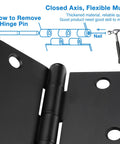 Matte Black 3.5 Inch Door Hinges 24 Pack Square Corner Residential Interior Exterior Cabinet Box Hinges With 144 Free Screws And 270 Degree Swing For Solid Easy Install Door Hardware showing hinge pin removal and hammer.
