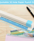 30 Hole Paper Punch For Discbound Notebooks And Journals With Loose Leaf Compatibility Adjustable Spiral Hole Puncher in white and blue