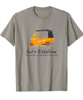 Fresh Auto Rickshaw T Shirt Featuring Sick Three Wheeler Graphic Tee on a grey shirt showcasing a detailed rickshaw design.