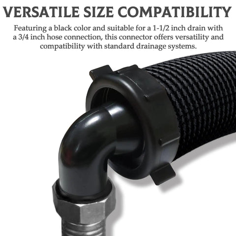 Two Pack RV Swivel Drain Hose Connector 90 Degree For Easy Gray Water Dumping Fits 1-1/2 Inch By 3/4 Inch Hoses Black Camper Sewer Adapter black 90° elbow on drain hose