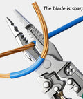 Premium Rigid Solid Steel Wire Stripper Tool With Built In Voltage Tester, 8.7" cutting wires with sharp blade.