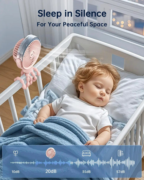 Portable Misting Stroller Fan With Spray Cooling For Travel Outdoor Use 4 Speed Quiet Rechargeable Baby Fan for crib