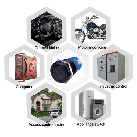 Applications of Latching Pushbutton Switch U19C1 1NO1NC SPDT On Off Metal Shell With Blue LED For 19mm Mounting Hole Three Quarter Inch Panel Cutout