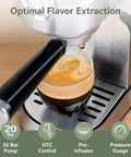 20 Bar Dual Mode Espresso Machine With Portafilter For Nespresso Original Capsules Or Ground Coffee brewing espresso