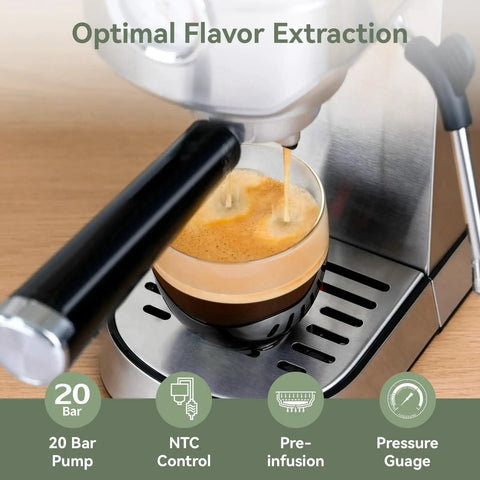 20 Bar Dual Mode Espresso Machine With Portafilter For Nespresso Original Capsules Or Ground Coffee brewing espresso