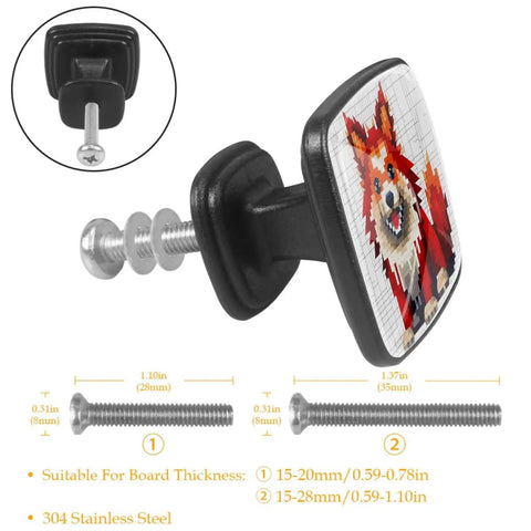 Hella Sturdy Glass Square Cabinet Knobs Set Of 4 Packed With A Sharp Red Dog Graphic And Durable Abs Frame Plus Matched Stainless Screws For A Smooth Zero Hassle Kitchen Upgrade displayed with screws.