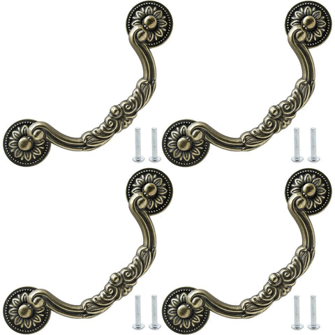 4 Pack Vintage Drop Bail Drawer Pulls Antique Bronze Cabinet Handles With 5 Inch Hole Spacing and 6.4 Inch Total Length