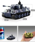 German Tiger I Panzer RC Tank 1 72 Scale With Rotating Turret next to soda can for size comparison