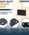 Heavy Duty Mending Plates Pack Of Four Black Steel Straight Brace Brackets For Furniture And Shelves Tough As Nails Joining Hardware With Complete Screw Kit Built To Last, showing a six-hole design.