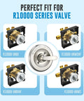 Brushed nickel Delta single-function shower handle with round escutcheon; cartridge included, fits R10000 series.