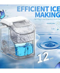 Portable Nugget Ice Maker Brings The Chill Producing 34 Pounds of Chewable Pebble Ice Daily showing storage and ice production details.