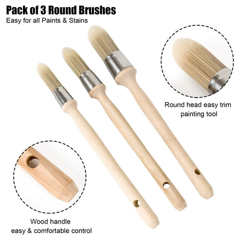 Three Pack Trim Painting Brush Set With 0.6 Inch, 0.75 Inch And 1 Inch Small Brushes For Edges And Walls, Easy Grip Wood Handles