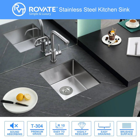 Bar Sink 15 By 15 By 8 Inch Undermount Single Bowl Stainless Steel Kitchen Sink T-304 With Strainer in a modern kitchen countertop
