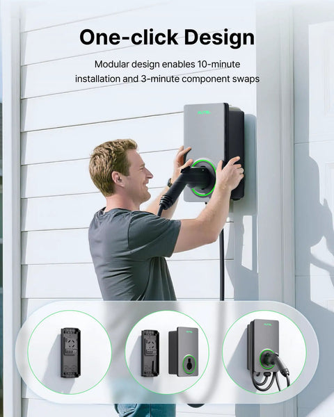 Man installing Level 2 EV Charger Up To 50 Amp 240 Volt Hardwired Indoor Outdoor Fast Charging Station on wall