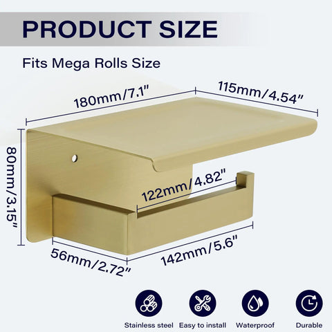Two In One Stainless Steel Toilet Paper Holder With Shelf And Storage Dispenser SUS304 Rustproof Bathroom Organizer Gold Finish