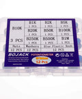 Assorted 1K To 1M Ohm Rotary Potentiometers Kit 12 Pcs 3 Terminal Knurled Shaft Linear Taper in labeled plastic case