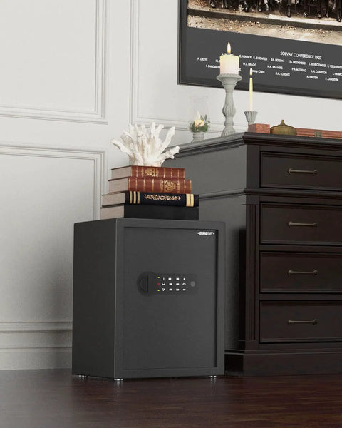 Small Home Safe Box Deluxe Digital Keypad Lock 1.7 Cu Ft Cabinet Safe for Wall or Cabinet Mount in Home Office Black