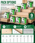Pro Trade 16 Gauge Finish Nails 2-1/2 Inch Galvanized Straight T Head Design Smooth Collation Zero Jamming Guaranteed For Hassle Free Trim Work And Custom Woodworking 2500 Piece Box displayed with various sizes.