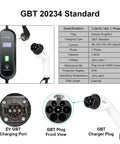 Heavy Duty Portable Level 2 EV Charger With 240 Volt Plug And Play Hookup, GBT standard charging plug and cable details.