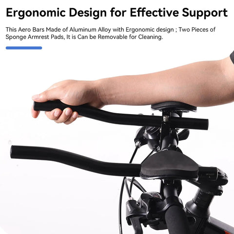 Clip On Aero Bar For Road Bikes Aluminum Alloy Armrest Handlebars with Sponge Pads showing ergonomic design