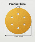 100 Pack 6 Inch 6 Hole Sanding Discs Set Dope Value showing disc size and hole spacing for dust extraction