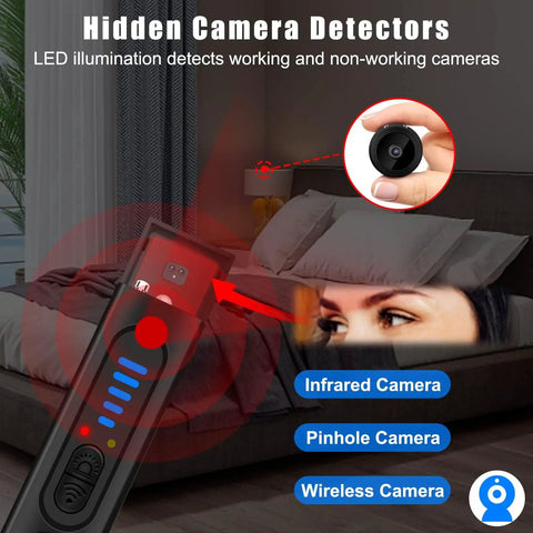 Dope 4 In 1 Spy Camera Detector With RF Signal Scanner Hidden Camera Finder GPS Magnetic Field Detector and Flashlight display