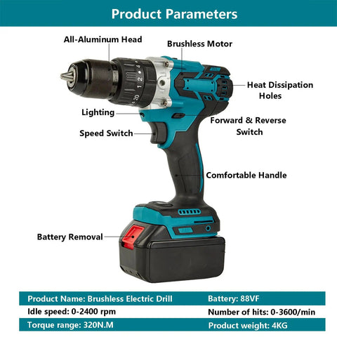 Pro Gear Brushless Cordless Drill Driver Kit With Bright Led Light And Heavy Duty Toolbox Included Quick Charge Battery for precise drilling.