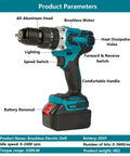 Tough As Nails Brushless Cordless Hammer Drill With 2400 Rpm Dual Speed Motor showing all-aluminum head and ergonomic handle.